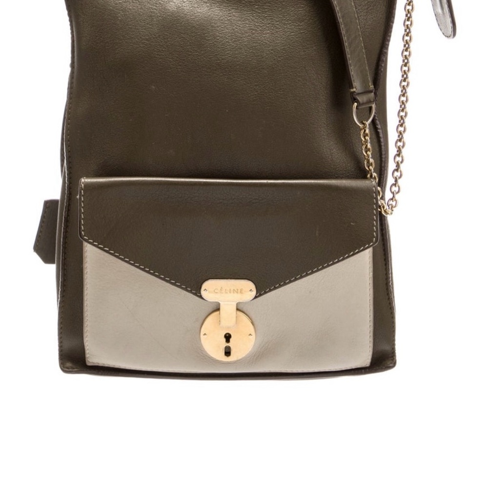 Authentic Celine Olive and Taupe Leather Women's Bag